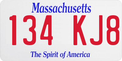 MA license plate 134KJ8