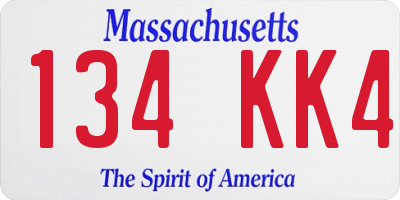 MA license plate 134KK4