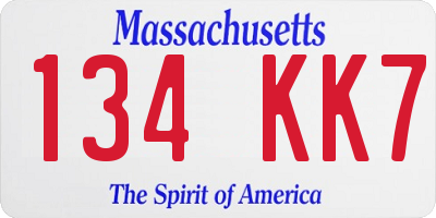 MA license plate 134KK7