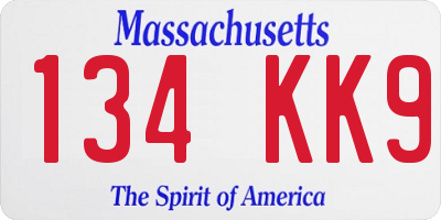 MA license plate 134KK9