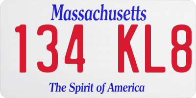 MA license plate 134KL8