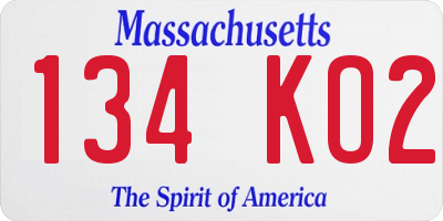 MA license plate 134KO2