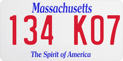 MA license plate 134KO7