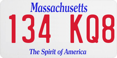 MA license plate 134KQ8
