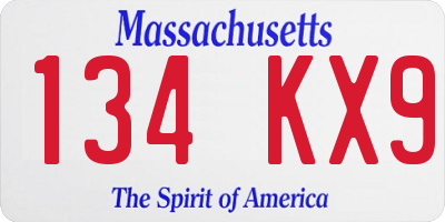 MA license plate 134KX9