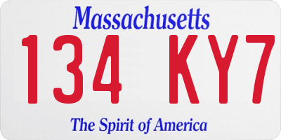 MA license plate 134KY7