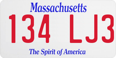 MA license plate 134LJ3