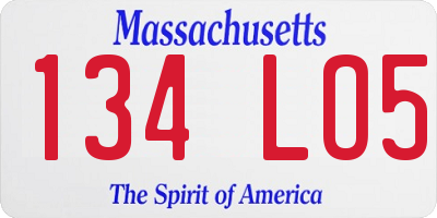MA license plate 134LO5