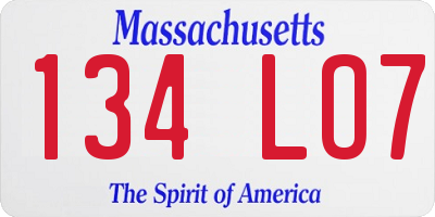 MA license plate 134LO7
