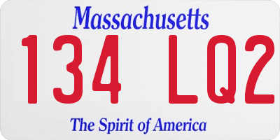 MA license plate 134LQ2