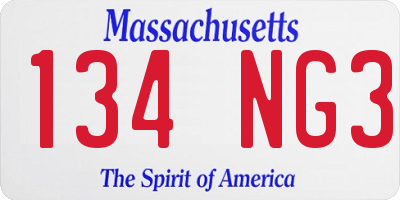 MA license plate 134NG3