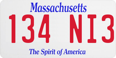 MA license plate 134NI3