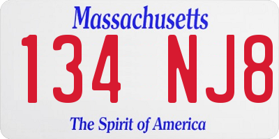 MA license plate 134NJ8