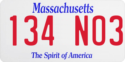 MA license plate 134NO3