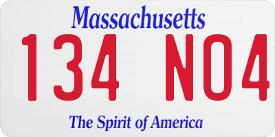 MA license plate 134NO4