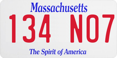 MA license plate 134NO7