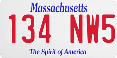 MA license plate 134NW5