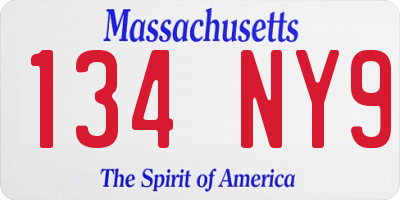 MA license plate 134NY9