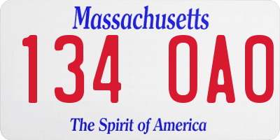 MA license plate 134OA0