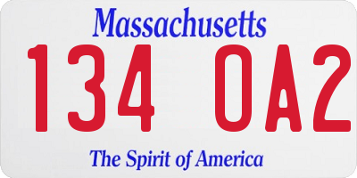 MA license plate 134OA2