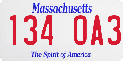MA license plate 134OA3