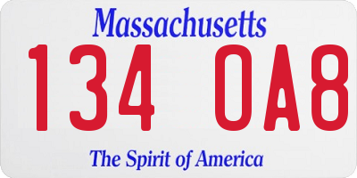 MA license plate 134OA8