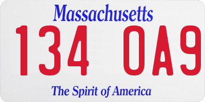 MA license plate 134OA9