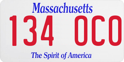 MA license plate 134OC0