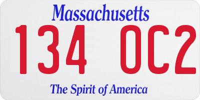 MA license plate 134OC2