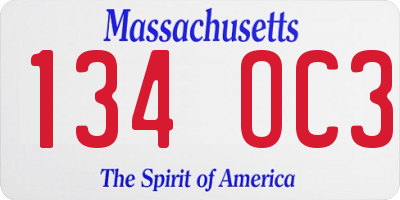 MA license plate 134OC3