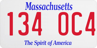 MA license plate 134OC4