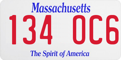 MA license plate 134OC6