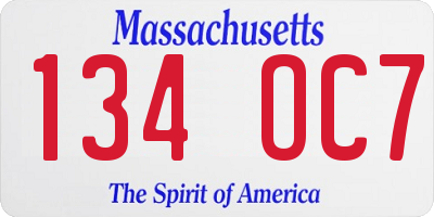 MA license plate 134OC7