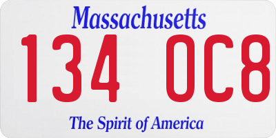 MA license plate 134OC8