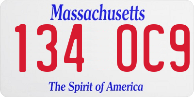 MA license plate 134OC9