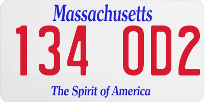 MA license plate 134OD2