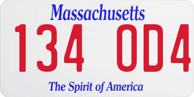 MA license plate 134OD4