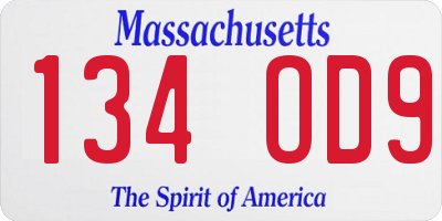 MA license plate 134OD9