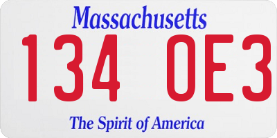MA license plate 134OE3