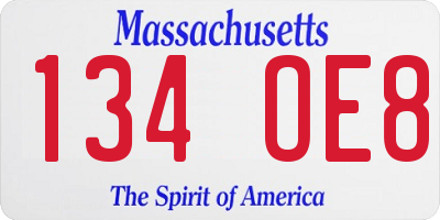 MA license plate 134OE8