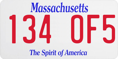 MA license plate 134OF5