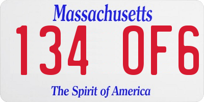 MA license plate 134OF6