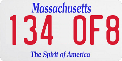 MA license plate 134OF8