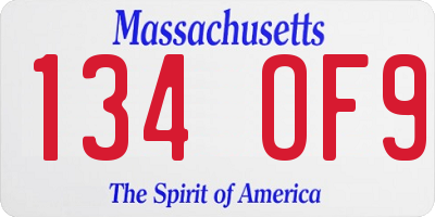 MA license plate 134OF9