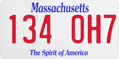 MA license plate 134OH7