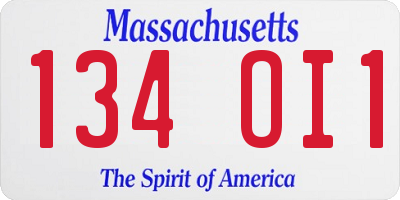MA license plate 134OI1