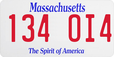 MA license plate 134OI4