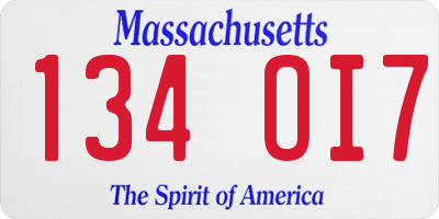 MA license plate 134OI7
