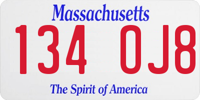 MA license plate 134OJ8