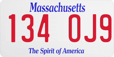 MA license plate 134OJ9